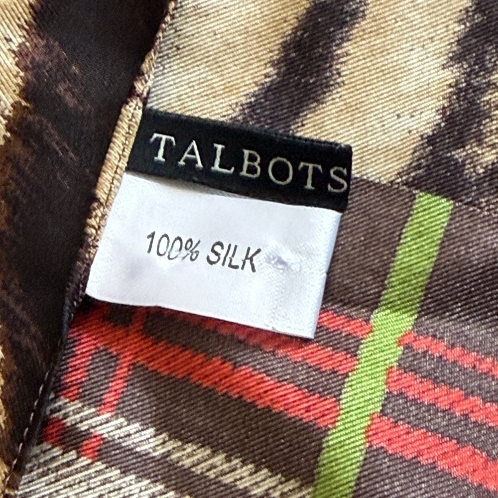 Talbots Brown and Red 100% Silk Oblong Scarf- 64 x 13 - Picture 4 of 7